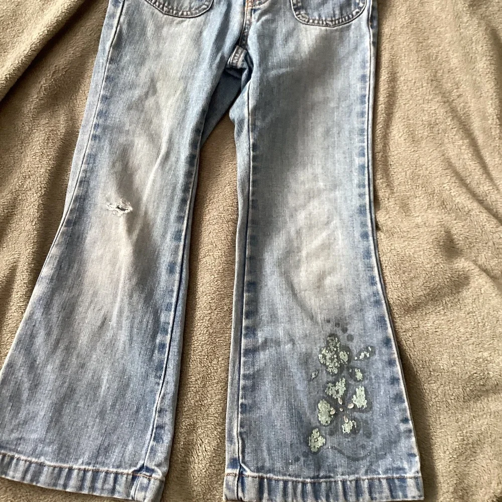 GAP Girl Distressed Flare Jeans Size 6 Slim Flower Adjustable